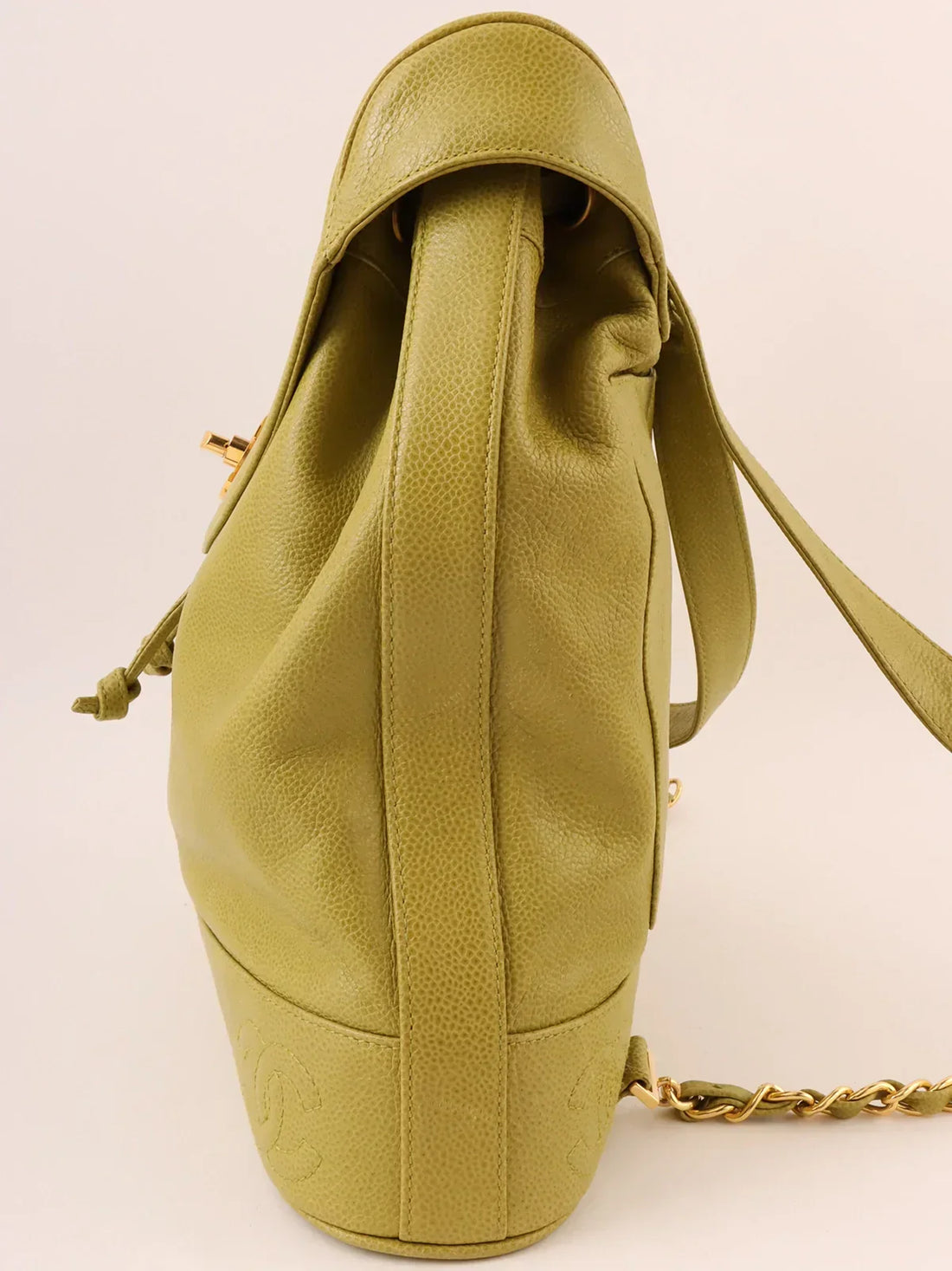 Top Quality Chanel Around 1997 Made Caviar Skin 6 Cc Mark Stitch Turn-Lock Backpack Lime Green