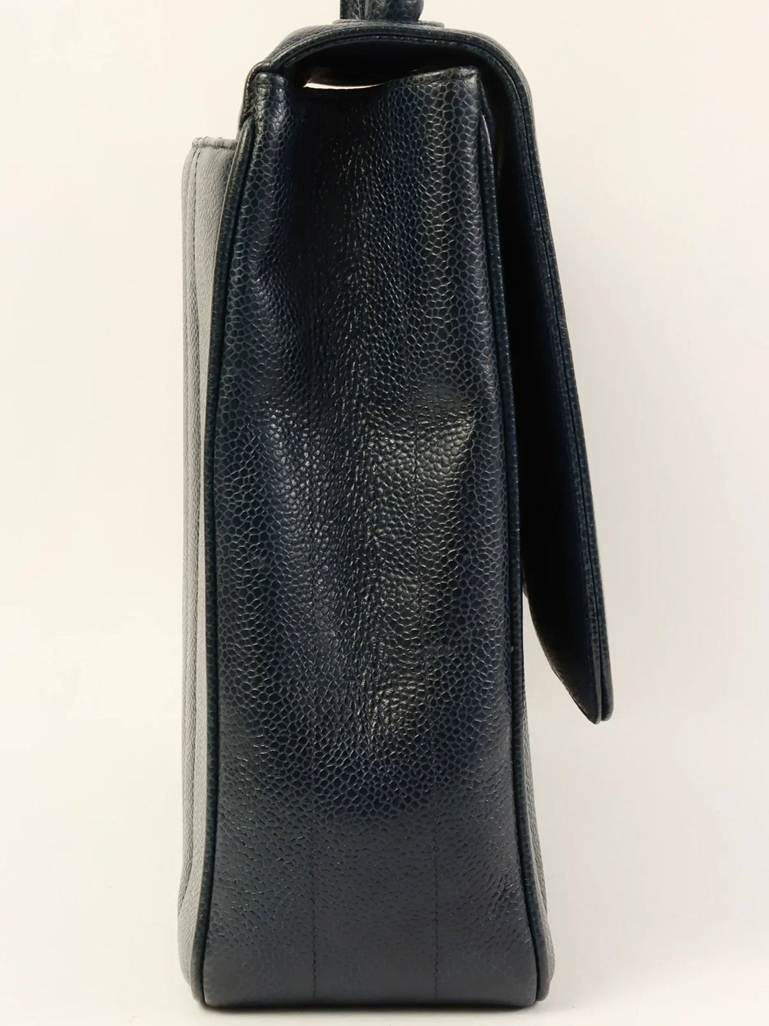 Top Quality Chanel Around 1995 Made Caviar Skin Mademoiselle Stitch Turn-Lock Top Handle Bag Navy