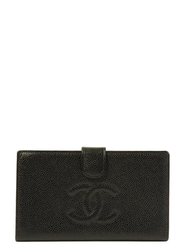 Top Quality Chanel Around 2001 Made Caviar Skin Cc Mark Stitch Long Wallet Black