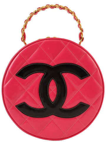 Top Quality Chanel Around 1995 Made Patent Round Design Cc Mark Vanity Pink