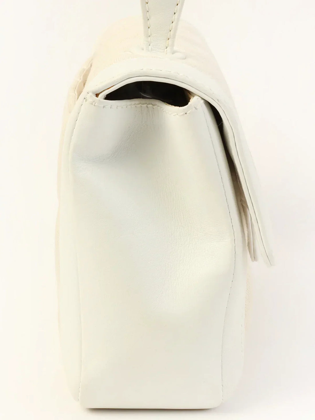 Top Quality Chanel Around 2004 Made Wild Stitch Turn-Lock Top Handle Bag Ivory/White