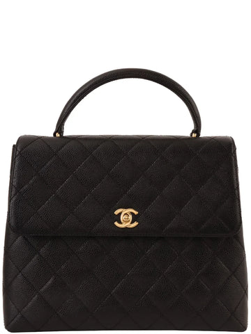 Top Quality Chanel Around 2001 Made Caviar Skin Turn-Lock Top Handle Bag Black