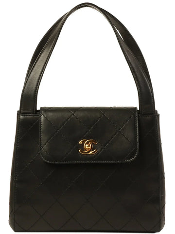 Top Quality Chanel Around 1998 Made Turn-Lock Top Handle Bag Black