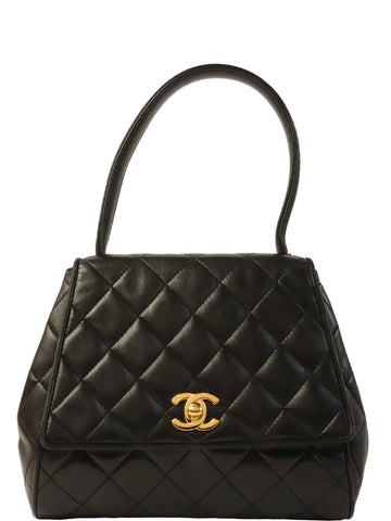 Top Quality Chanel Around 1995 Made Turn-Lock Top Handle Bag Black
