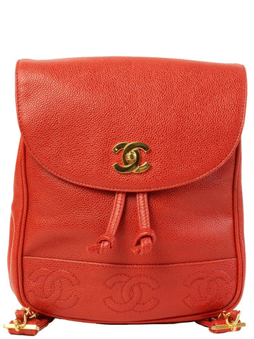 Top Quality Chanel Around 1995 Made Caviar Skin 6 Cc Mark Stitch Turn-Lock Backpack Red
