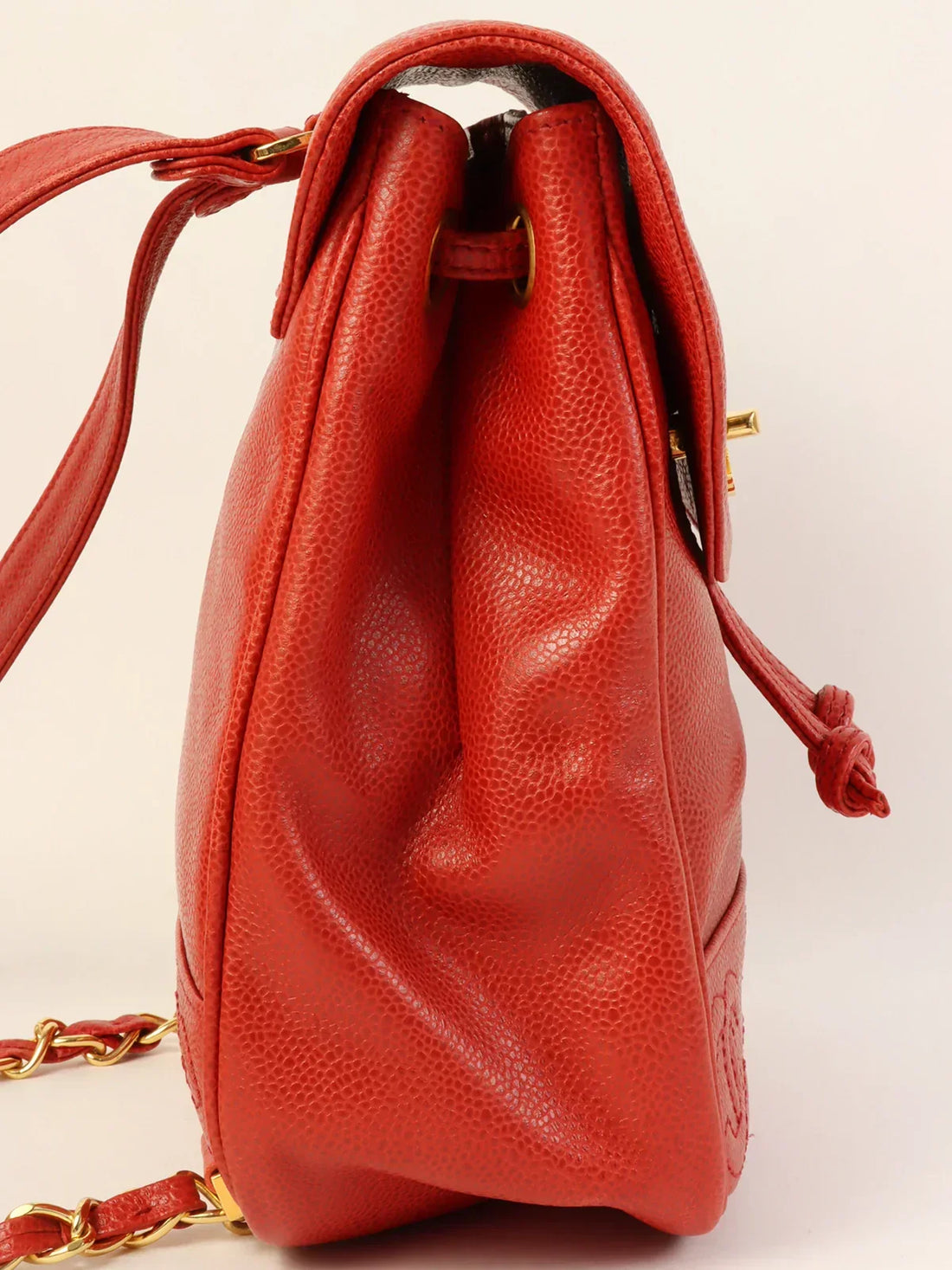 Top Quality Chanel Around 1995 Made Caviar Skin 6 Cc Mark Stitch Turn-Lock Backpack Red