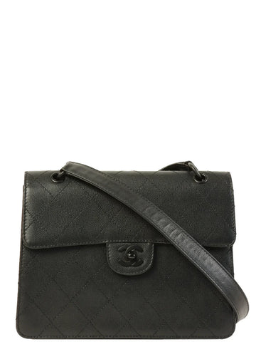 Top Quality Chanel Around 1998 Made Caviar Skin Turn-Lock Shoulder Bag Black