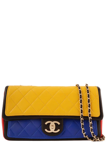 Top Quality Chanel Around 2014 Made Mondrian Tricolore Turn-Lock Chain Shoulder Bag Yellow/Blue/Red