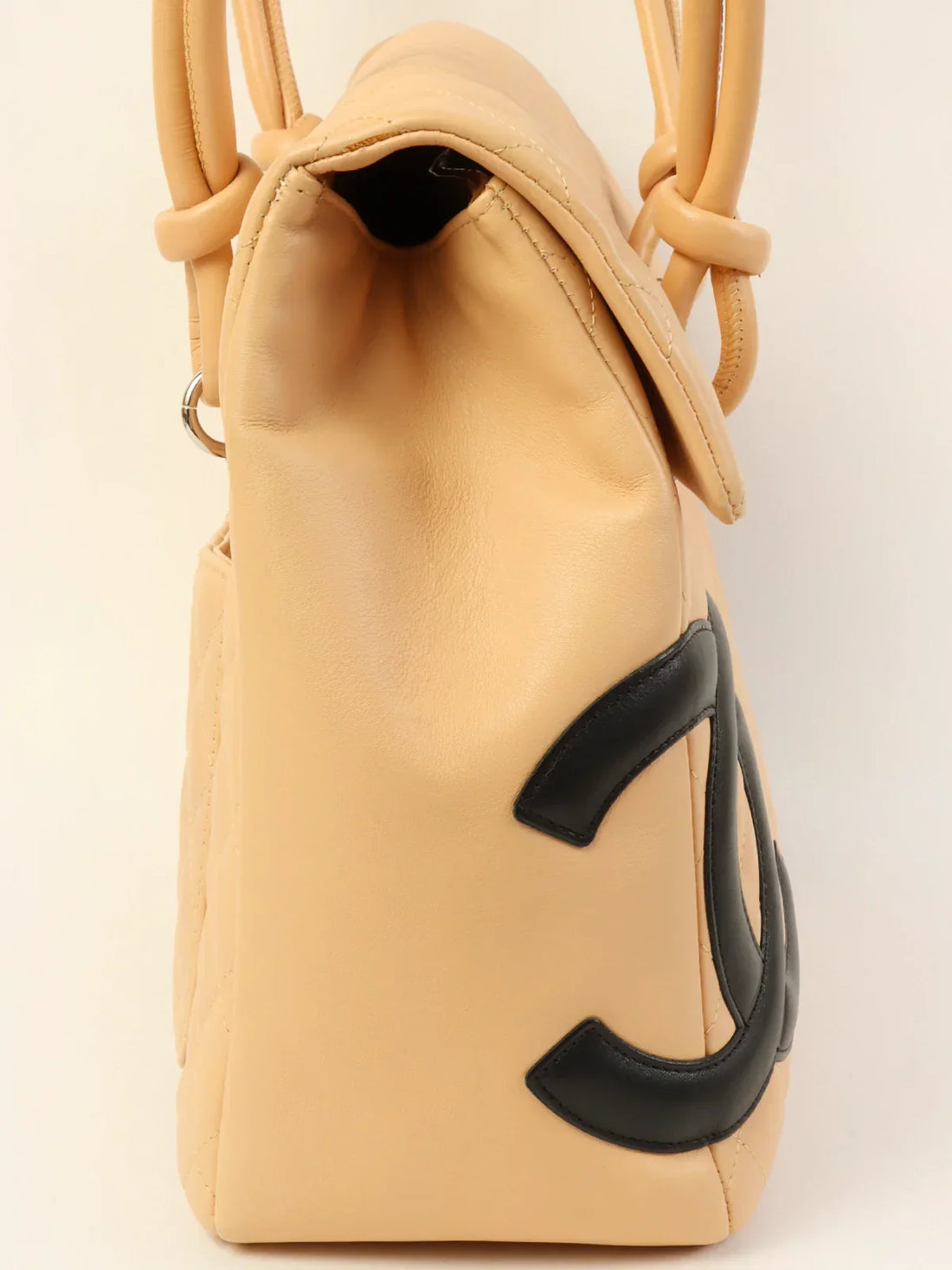 Top Quality Chanel Around 2004 Made Cambon Turn-Lock Tote Bag Beige/Black