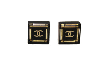 Top Quality Chanel Black and Gold CC Resin Square Timeless Classic Earrings
