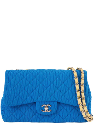 Top Quality Chanel Around 2009 Made Cotton Patent Combination Turn-Lock Chain Shoulder Bag Blue/Cream
