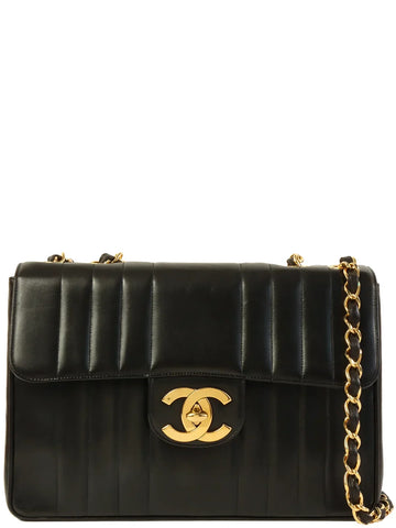 Top Quality Chanel Around 1995 Made Mademoiselle Stitch Turn-Lock Chain Bag Black