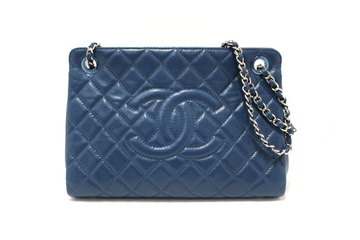 Top Quality Chanel Quilted Blue Caviar Leather Shopper Shoulder Tote Bag