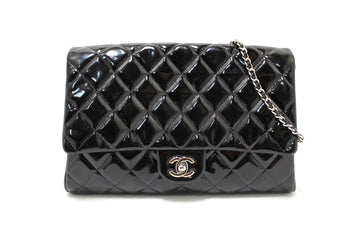 Top Quality Chanel Classic Quilted Black Patent Leather Flap Shoulder Clutch Bag