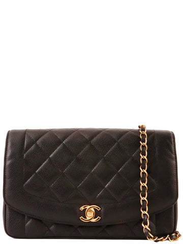 Top Quality Chanel Around 1995 Made Caviar Skin Diana New Chain Bag 25Cm Black