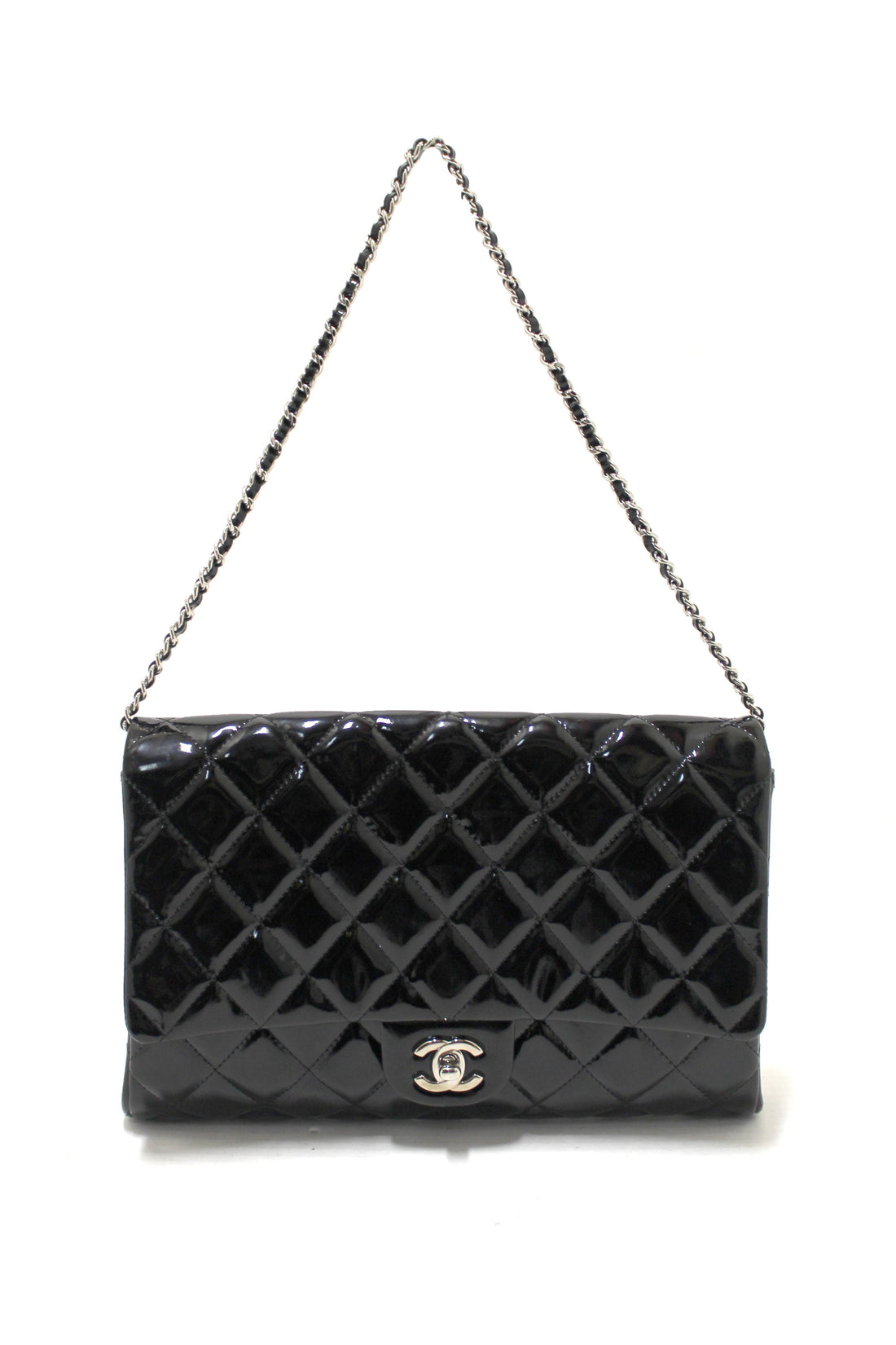 Top Quality Chanel Classic Quilted Black Patent Leather Flap Shoulder Clutch Bag