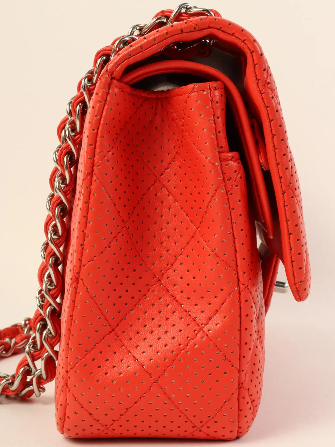 Top Quality Chanel Around 2007 Made Punching Leather Turn-Lock Chain Shoulder Bag Red