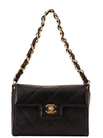 Top Quality Chanel Around 2000 Made Caviar Skin Design New Turn-Lock Mini Chain Top Handle Bag Black