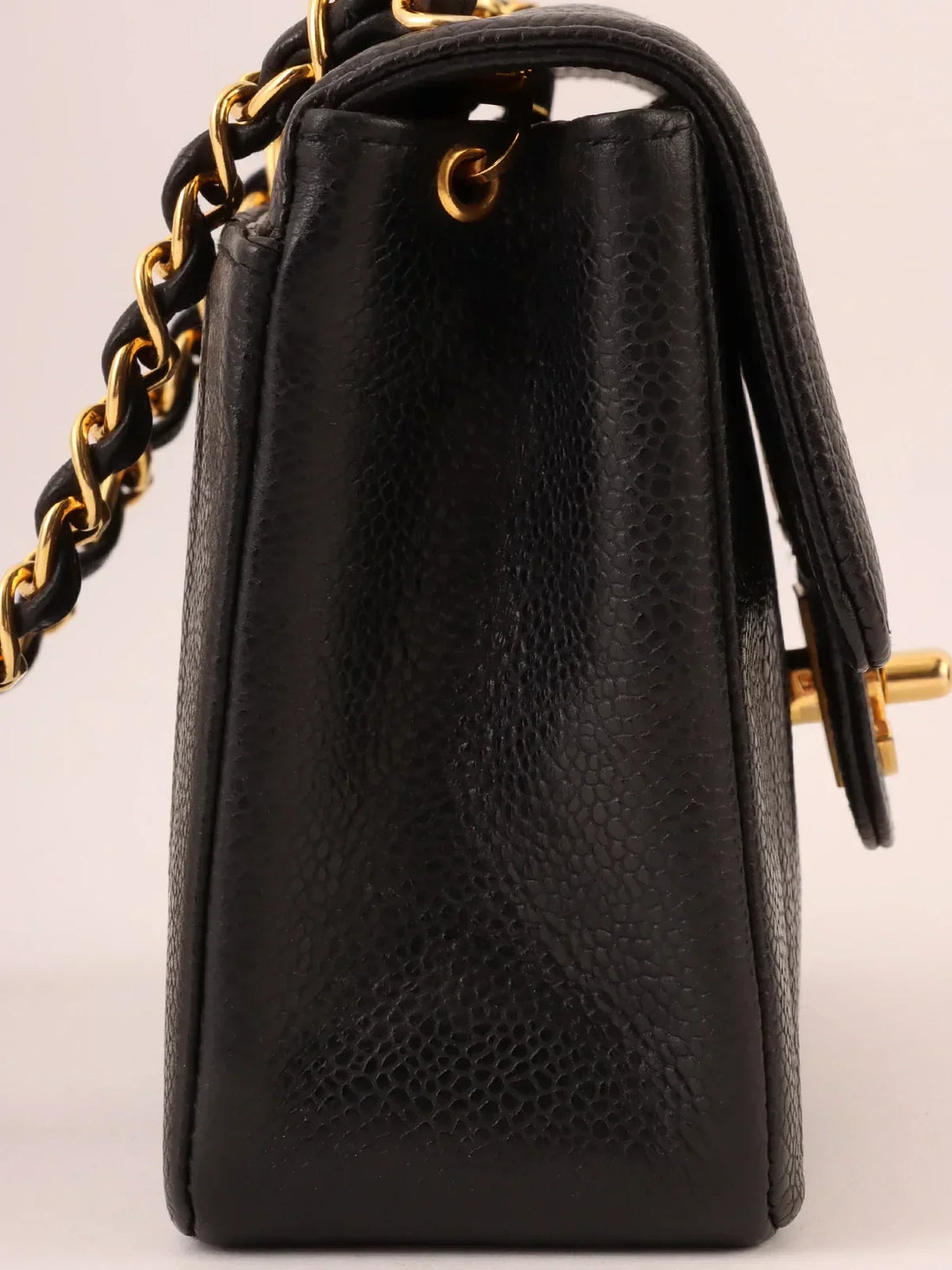 Top Quality Chanel Around 1992 Made Caviar Skin Mademoiselle Stitch Turn-Lock Chain Bag Mini Black