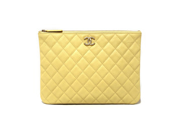 New Top Quality Chanel Yellow Caviar Leather Classic Zipped O Case Pouch Clutch Bag