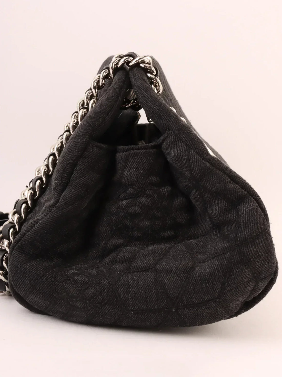 Top Quality Chanel Around 2012 Made Denim Camellia Stitch Cc Mark Charm Chain Shoulder Bag Black