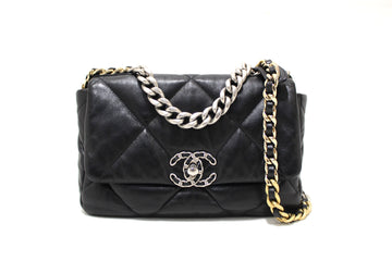 Top Quality Chanel 19 Medium Black Quilted Lambskin Leather Shoulder Crossbody Bag
