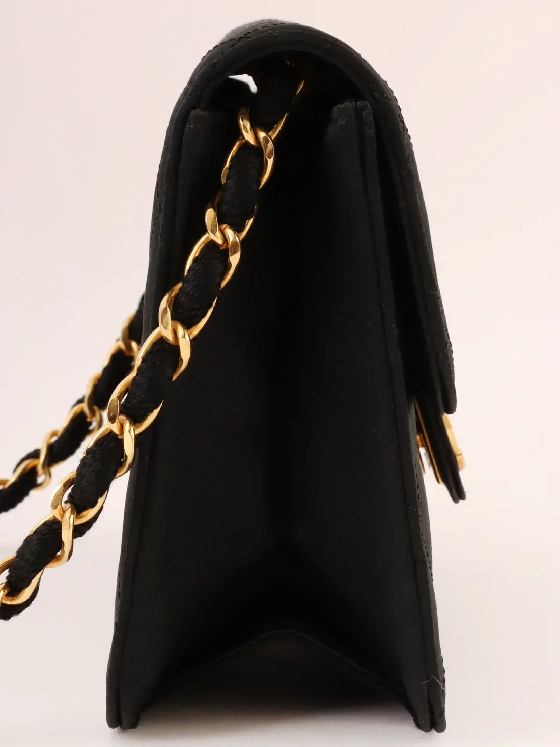 Top Quality Chanel Around 1985~1990 Made Silk Satin Cc Mark Plate Chain Bag Mini Black