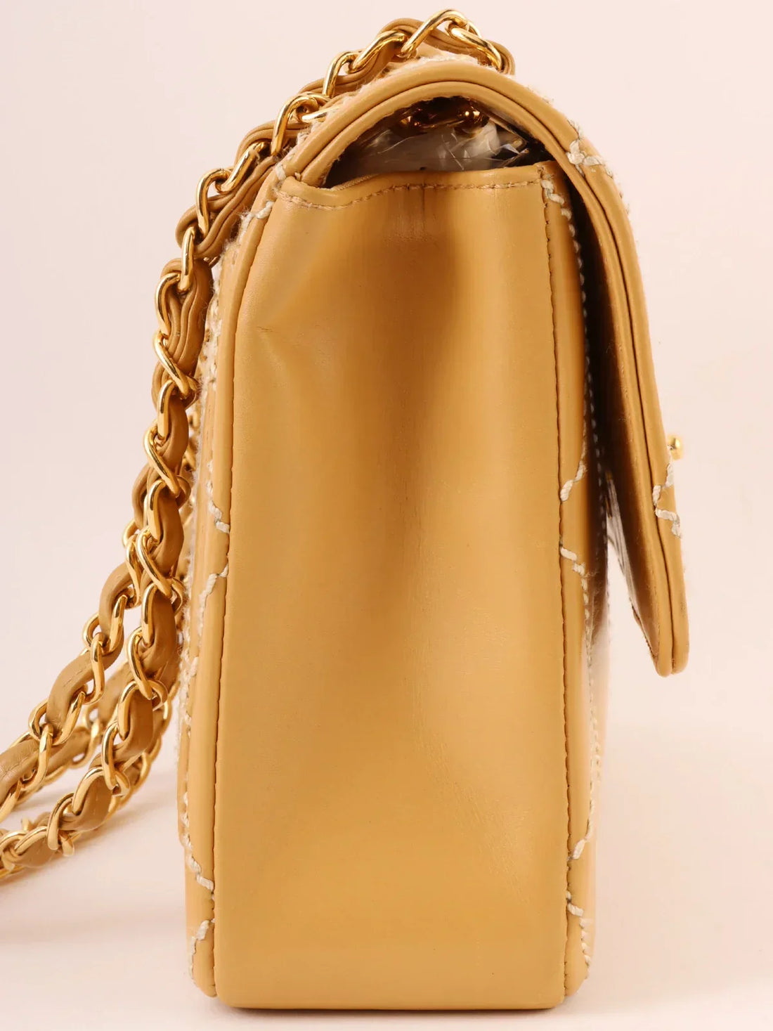 Top Quality Chanel Around 2001 Made Wild Stitch Turn-Lock Chain Bag Beige