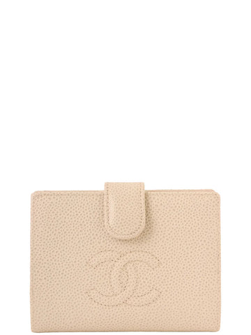 Top Quality Chanel Around 2001 Made Caviar Skin Cc Mark Stitch Wallet Ivory