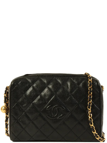 Top Quality Chanel Around 1992 Made Caviar Skin Cc Mark Stitch Chain Shoulder Bag Black