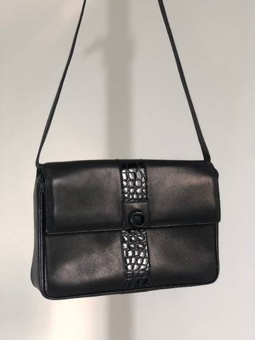 CELINE Gancini Leather Shoulder bag Clutch bag Black New 1:1 Old Celine 6ehwcp