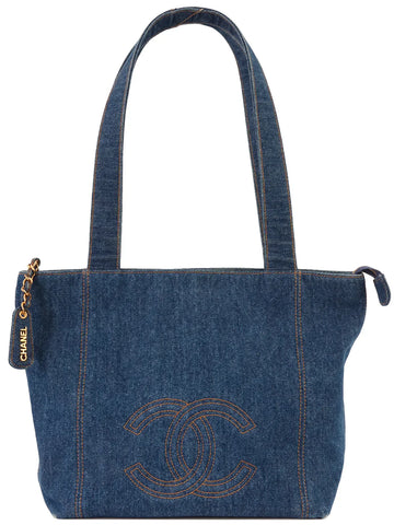 Top Quality Chanel Around 1997 Made Denim Cc Mark Stitch Tote Bag Indigo