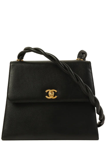 Top Quality Chanel Around 1998 Made Caviar Skin Turn-Lock Twist Shoulder Bag Black