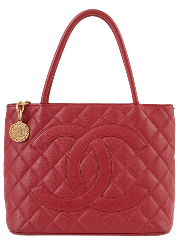 Top Quality Chanel Around 2000 Made Caivar Skin Cc Mark Stitch Revival Tote Bag Red