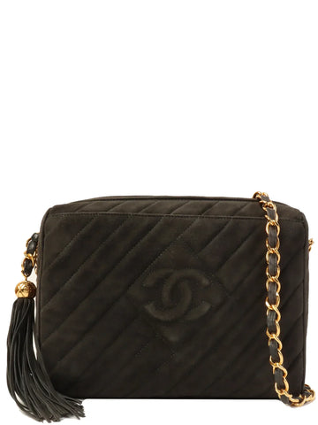 Top Quality Chanel Around 1995 Made Suede Cc Mark Stitch Tassel Chain Shouder Bag Gray