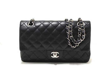 Top Quality Chanel Black Lambskin Leather Medium Classic Flap Chain Bag