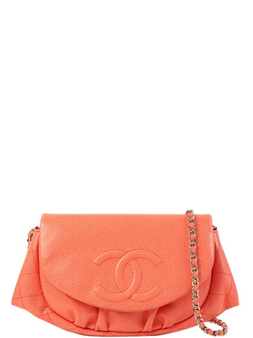Top Quality Chanel Around 2014 Made Caviar Skin Cc Mark Stitch Wallet On Chain Salmon Pink