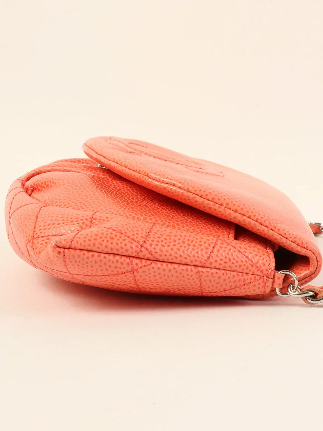 Top Quality Chanel Around 2014 Made Caviar Skin Cc Mark Stitch Wallet On Chain Salmon Pink