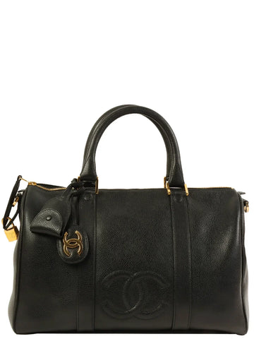 Top Quality Chanel Around 1995 Made Caviar Skin Cc Mark Stitch Boston Bag Black