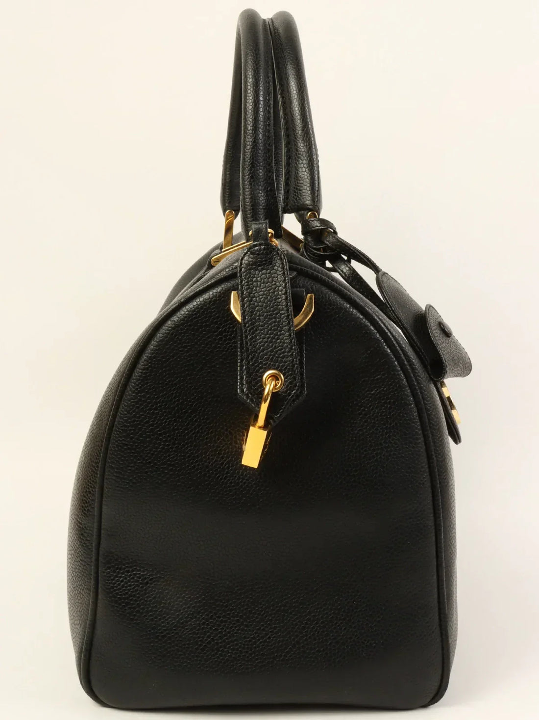 Top Quality Chanel Around 1995 Made Caviar Skin Cc Mark Stitch Boston Bag Black