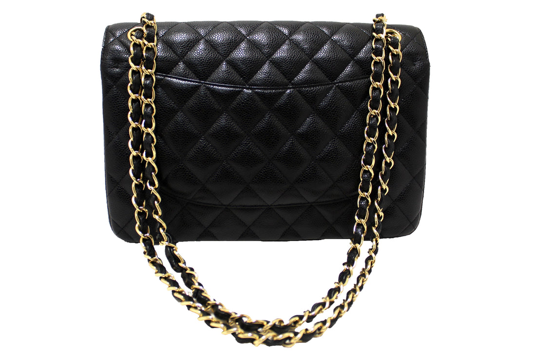 Top Quality Chanel Black Quilted Caviar Leather Classic Jumbo Double Flap Bag