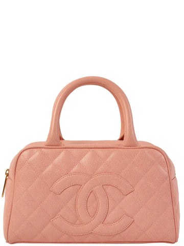Top Quality Chanel Around 2003 Made Caviar Skin Cc Mark Mini Boston Bag Pink