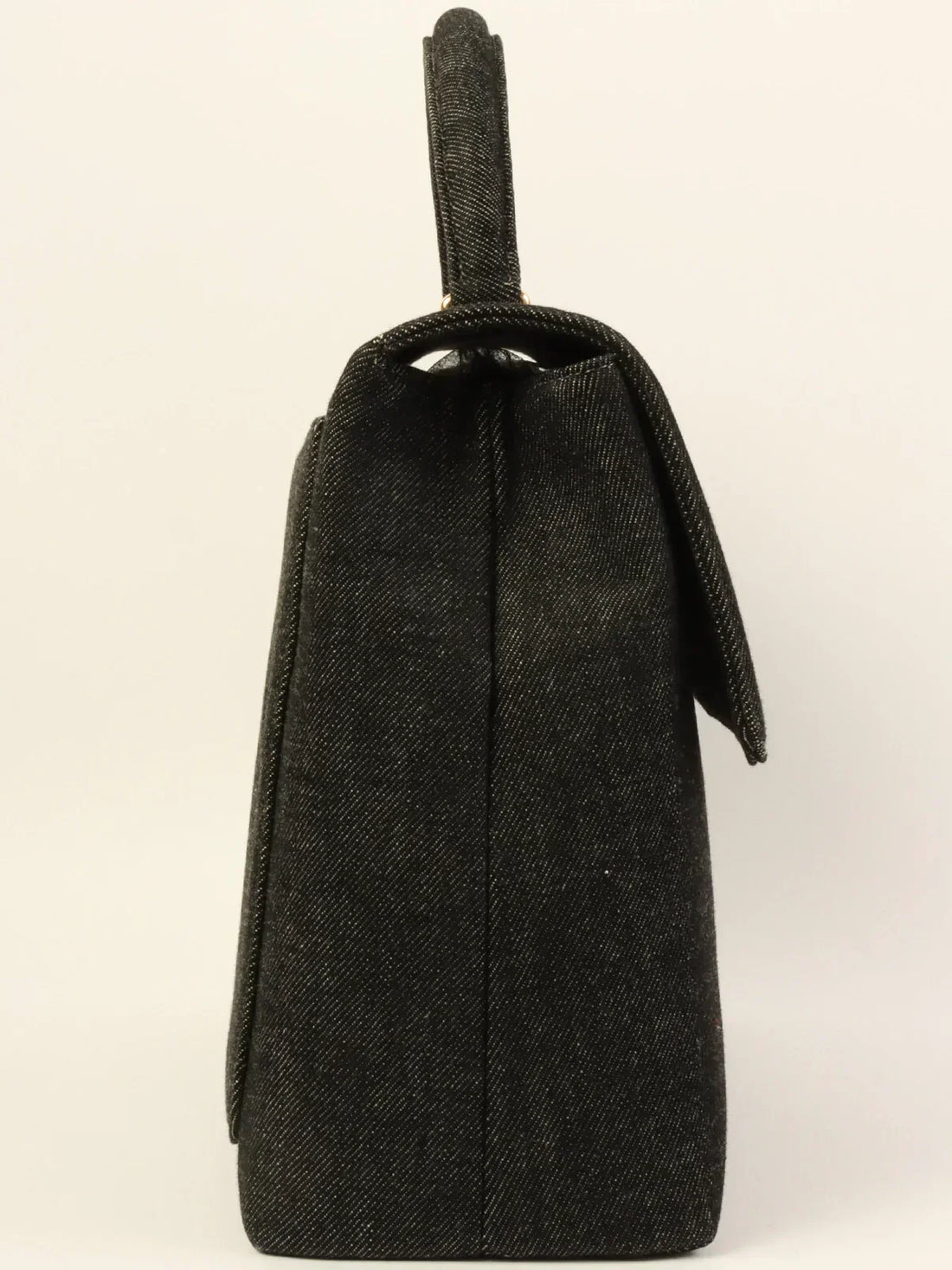 Top Quality Chanel Around 1998 Made Denim Turn-Lock Top Handle Bag Black