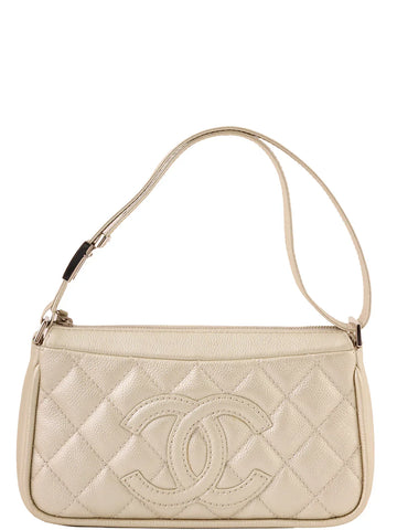 Top Quality Chanel Around 2005 Made Cc Mark Stitch Shoulder Bag Champagne Gold