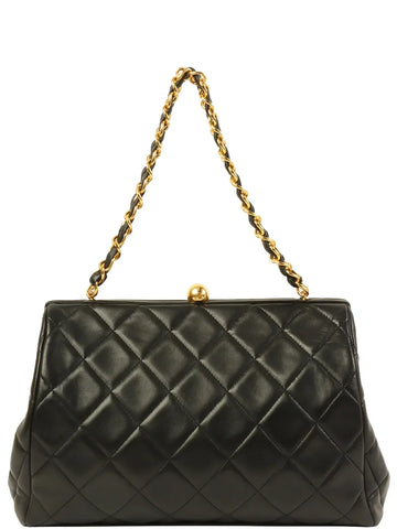 Top Quality Chanel Around 1995 Made Cc Mark Metal Clasp Chain Bag Black