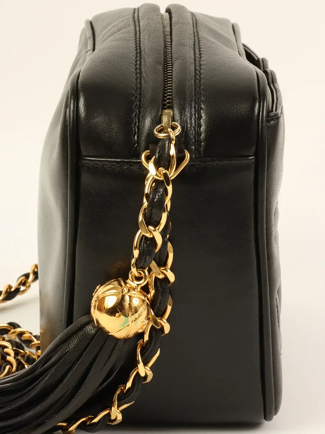Top Quality Chanel Around 1995 Made Triple Cc Mark Stitch Tassel Chain Shoulder Bag Black
