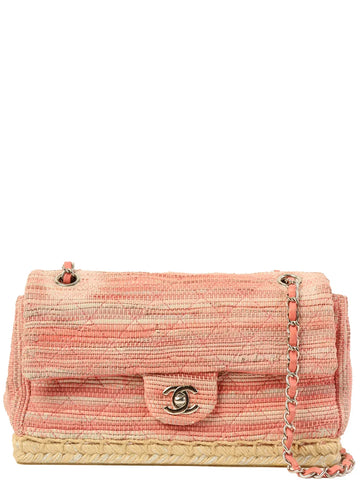 Top Quality Chanel Around 2010 Made Linen Leather Combination Turn-Lock Chain Bag Pink/Beige