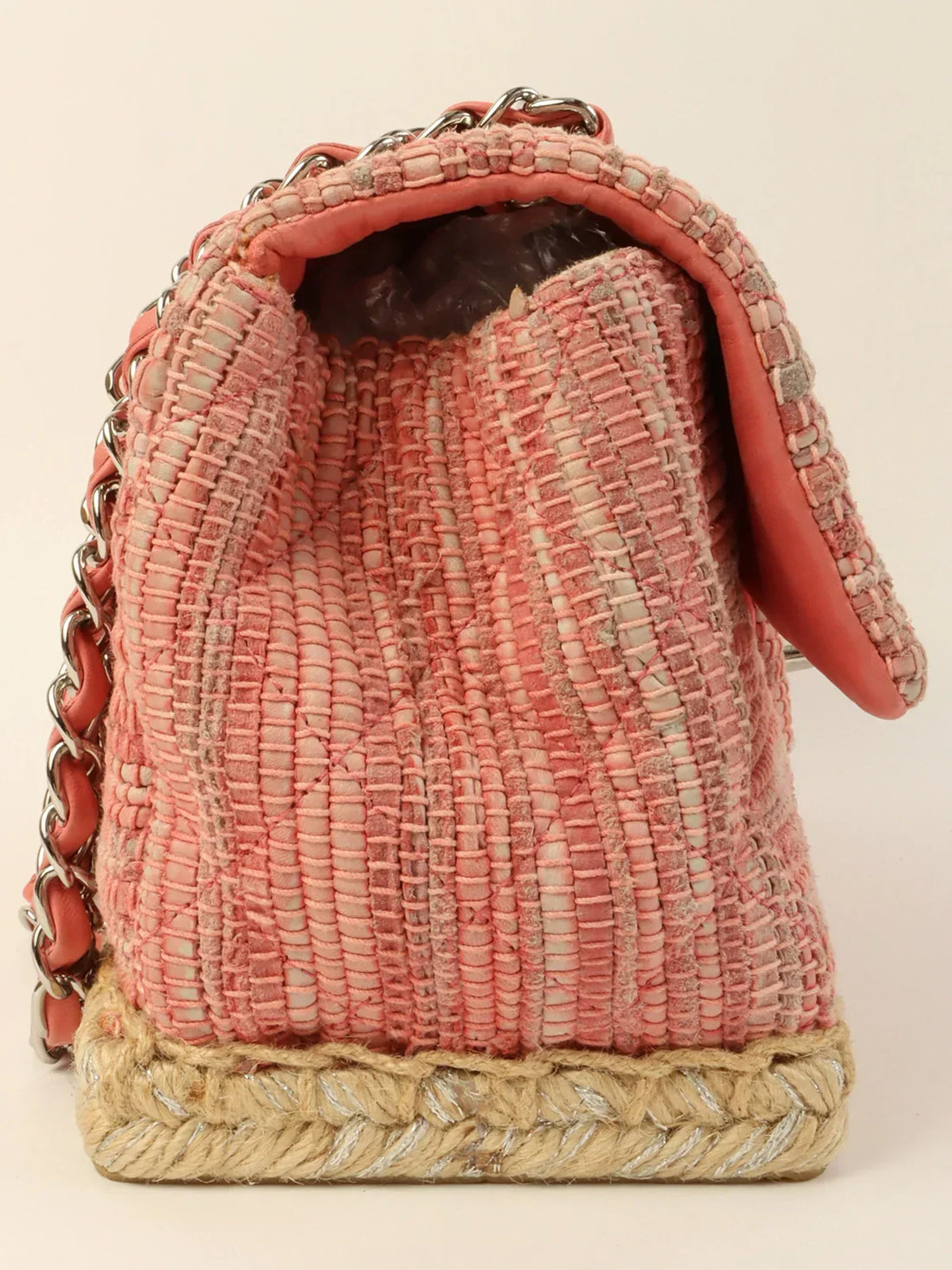 Top Quality Chanel Around 2010 Made Linen Leather Combination Turn-Lock Chain Bag Pink/Beige