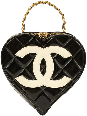 Top Quality Chanel Around 1995 Made Patent Heart Cc Mark Stitch Vanity Black/White