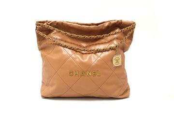 New Top Quality Chanel 22 Camel Shiny Calfskin Leather Shoulder Tote Bag